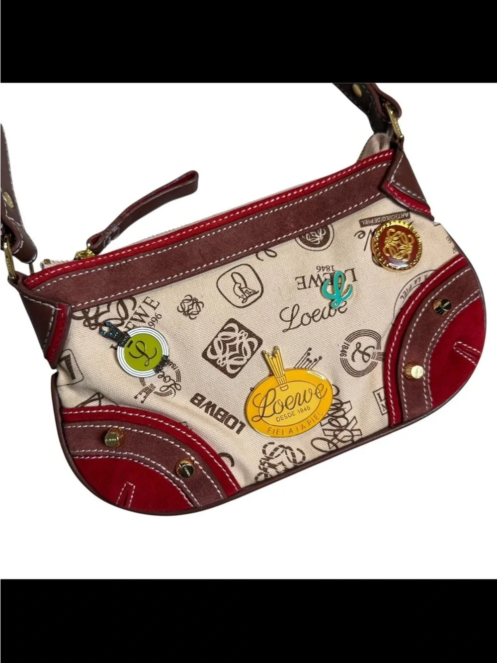Loewe Red, Brown & Cream Shoulder Bag